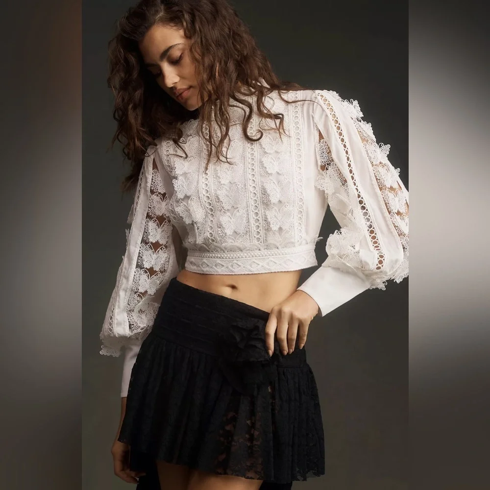 NWT Not So Serious by Pallavi Mohan Long-Sleeve 3D Butterfly Lace Blouse